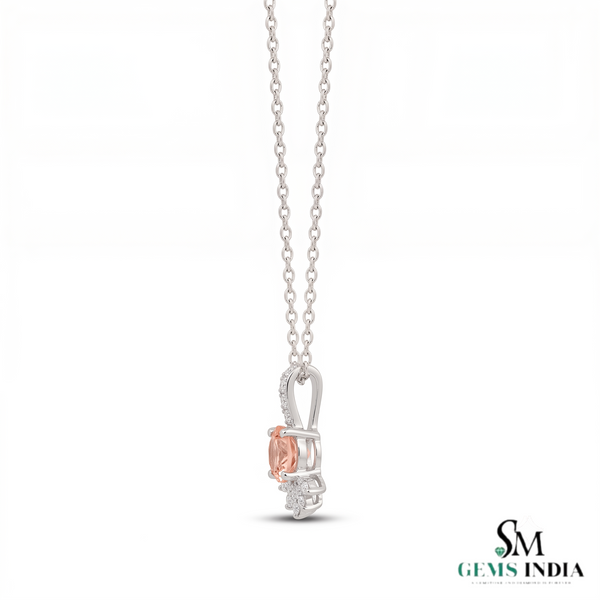 Natural Morganite Pendant with Diamond Accents - Pink Gemstone