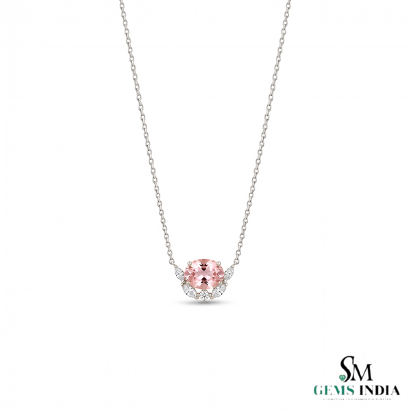 Oval Morganite Pendant with Diamond Accents – Jewelry Gift for Her