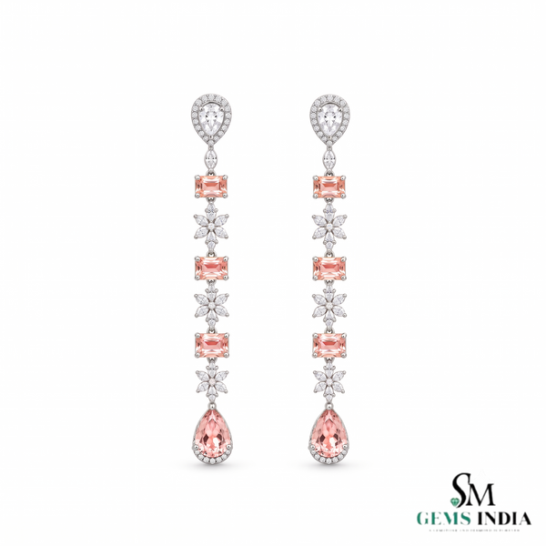 Morganite and Diamond Dangle Earrings –Elegant Bridal Jewelry