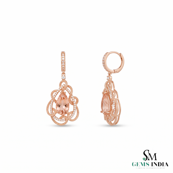 Pear Cut Morganite Drop Earrings with Diamond Accents - Gift For Her
