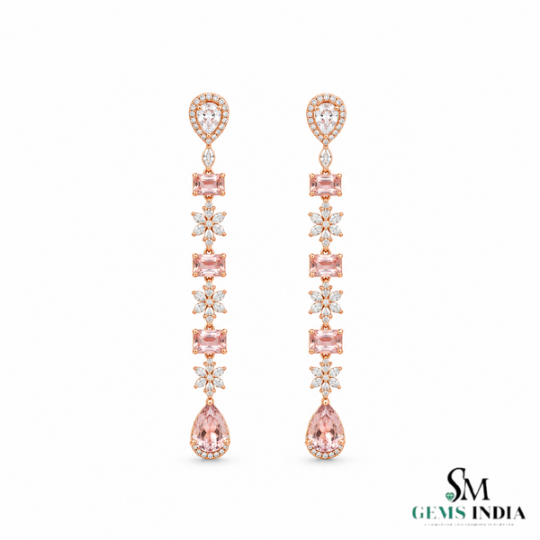 Morganite and Diamond Dangle Earrings –Elegant Bridal Jewelry