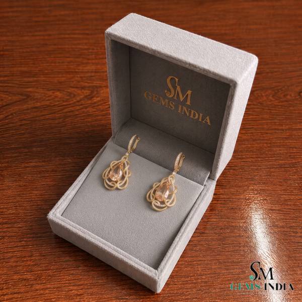Pear Cut Morganite Drop Earrings with Diamond Accents - Gift For Her