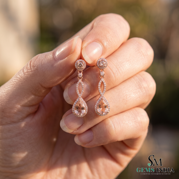 Pear Shaped Pink Gemstone Dangle Earrings - Elegant Fine Jewelry