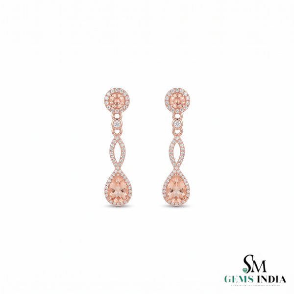 Pear Shaped Pink Gemstone Dangle Earrings - Elegant Fine Jewelry