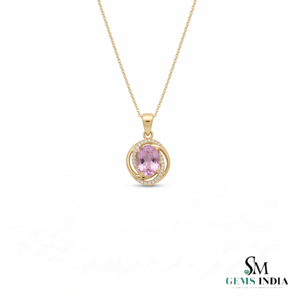 Pink Morganite Oval Pendant With Diamond Accent Halo - Romantic Gift For Women