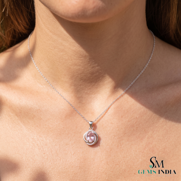 Pink Morganite Oval Pendant With Diamond Accent Halo - Romantic Gift For Women