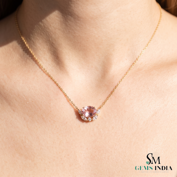 Oval Morganite Pendant with Diamond Accents – Jewelry Gift for Her
