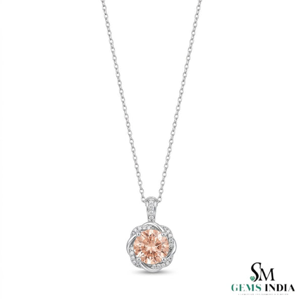 Round Morganite Pendant with Diamond Accent - Birthday Gift for Her