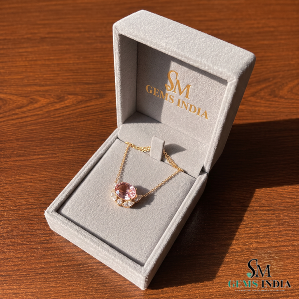 Oval Morganite Pendant with Diamond Accents – Jewelry Gift for Her
