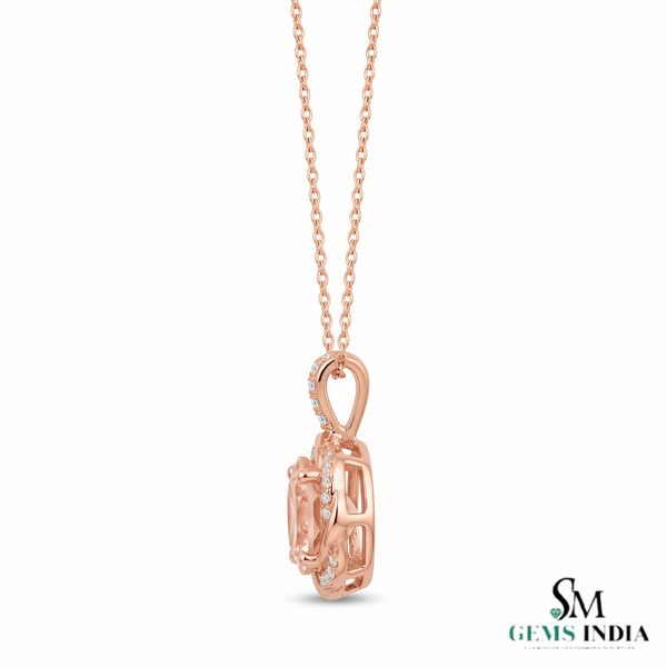 Round Morganite Pendant with Diamond Accent - Birthday Gift for Her