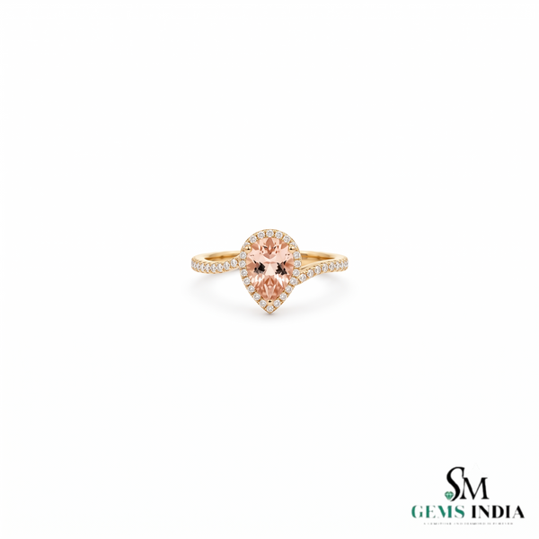 Pear Shaped Morganite Diamond Ring - Anniversary Gift For Her