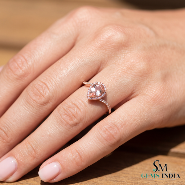 Pear Shaped Morganite Diamond Ring - Anniversary Gift For Her