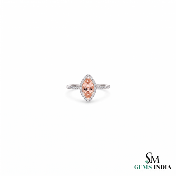 Morganite Marquise And Diamond Ring For Her - Engagement Ring
