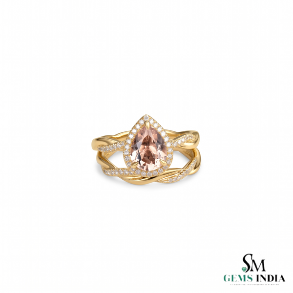 Pear Cut Morganite and Diamond Statement Ring - Gift For Her