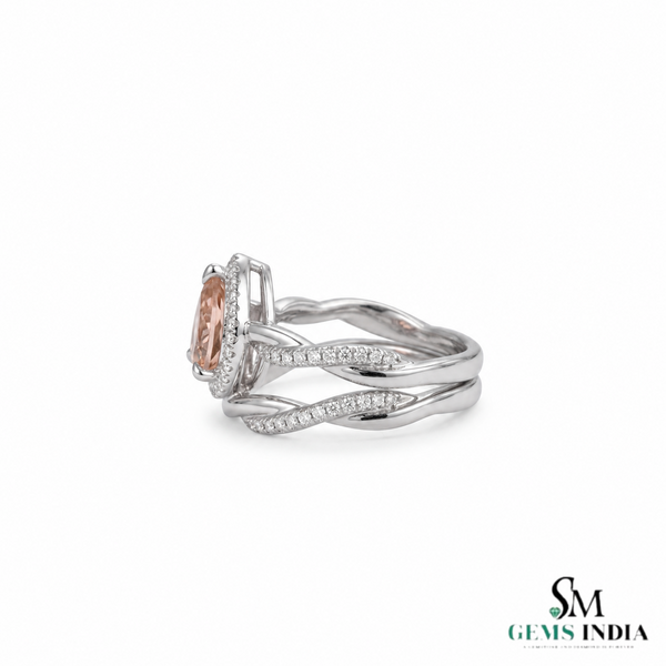 Pear Cut Morganite and Diamond Statement Ring - Gift For Her