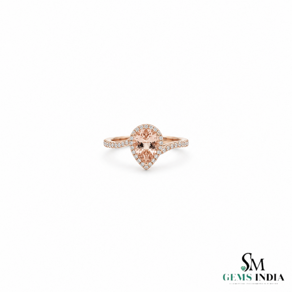 Pear Shaped Morganite Diamond Ring - Anniversary Gift For Her