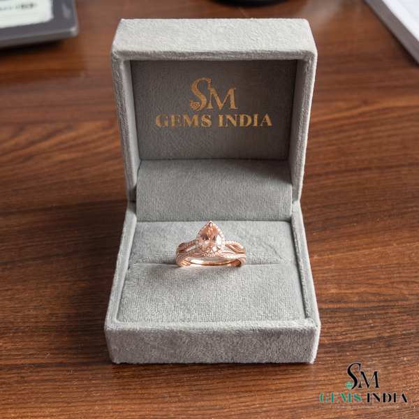 Pear Cut Morganite and Diamond Statement Ring - Gift For Her