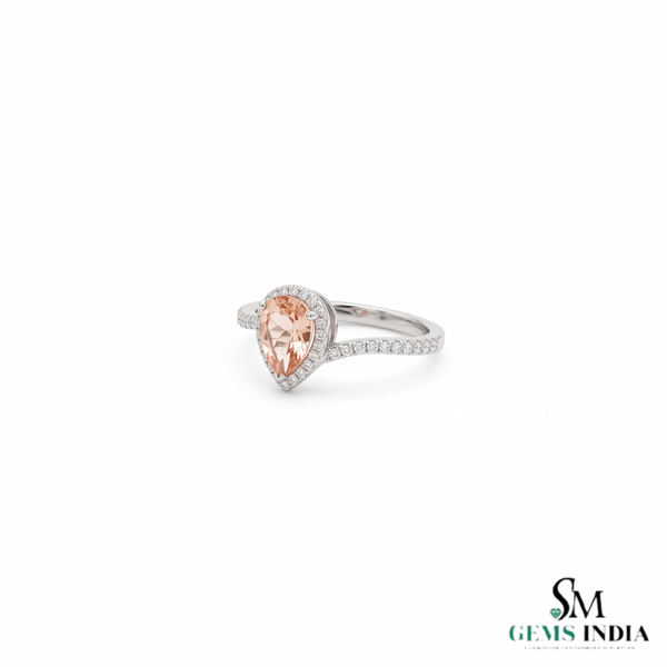Pear Shaped Morganite Diamond Ring - Anniversary Gift For Her