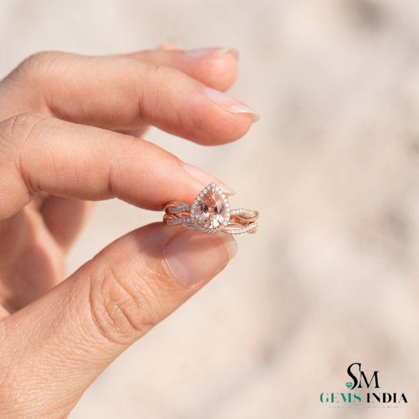 Pear Cut Morganite and Diamond Statement Ring - Gift For Her