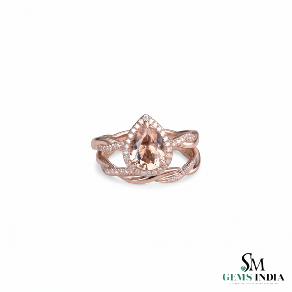 Pear Cut Morganite and Diamond Statement Ring - Gift For Her