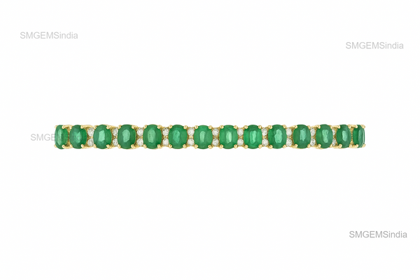 Natural Emerald oval cut diamond tennis bracelet gold | Natural emerald diamond tennis bracelet gold | Emerald big oval cut tennis bracelet