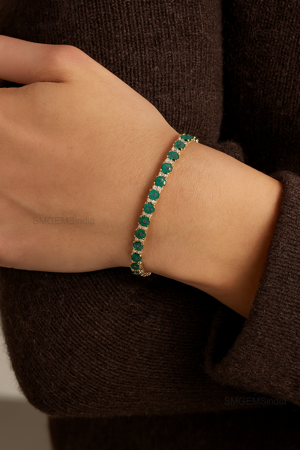 Natural Emerald oval cut diamond tennis bracelet gold | Natural emerald diamond tennis bracelet gold | Emerald big oval cut tennis bracelet