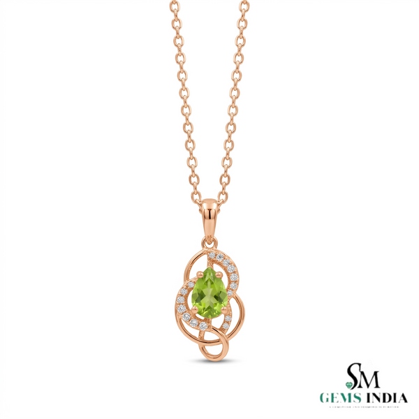 Natural Peridot Pear Cut Pendant with Diamond Halo – Elegant Gift for Her