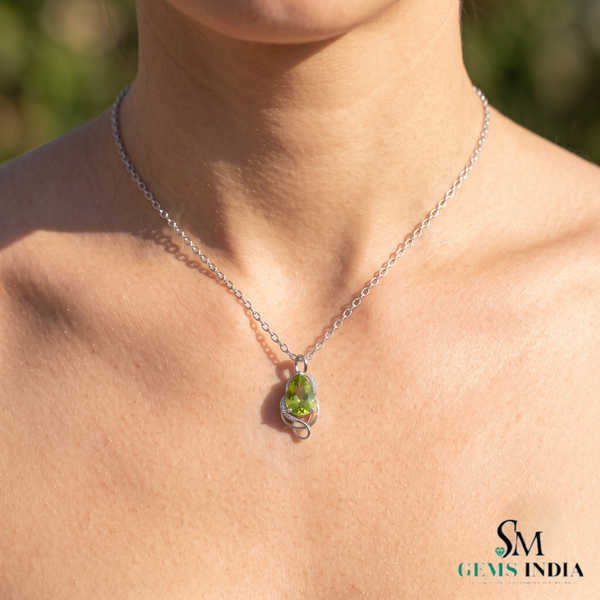 Natural Peridot Pear Cut Pendant with Diamond Halo – Elegant Gift for Her