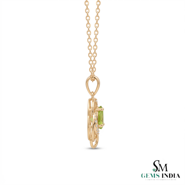 Natural Peridot Pear Cut Pendant with Diamond Halo – Elegant Gift for Her