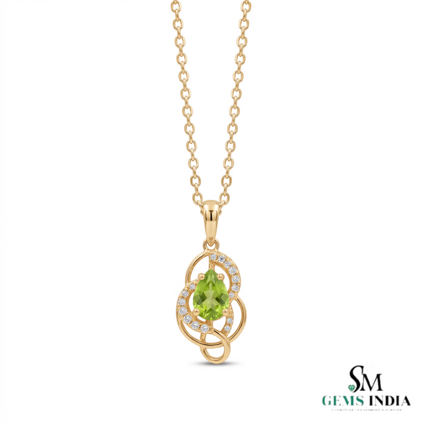 Natural Peridot Pear Cut Pendant with Diamond Halo – Elegant Gift for Her