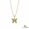 Pear Cut Peridot and Diamond Butterfly Pendant - Green Gemstone Jewelry