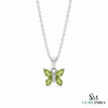 Pear Cut Peridot and Diamond Butterfly Pendant - Green Gemstone Jewelry