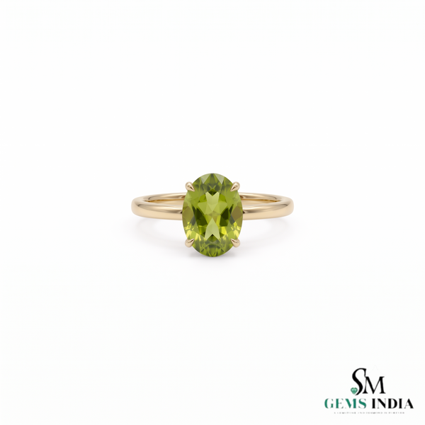 Oval Peridot Solitaire Ring- Gift For Her