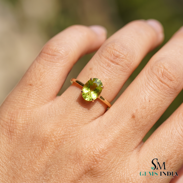 Oval Peridot Solitaire Ring- Gift For Her