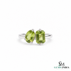 Dual Peridot Gemstone Ring With Oval & Emerald Cut Stones – Unique Fine Jewelry Gift For Her