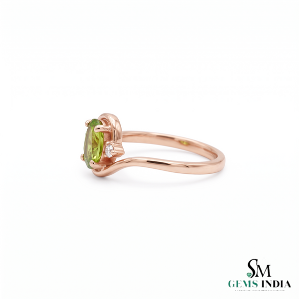 Oval Peridot Wave Ring With Diamond Accents – Elegant Fine Jewelry For Women