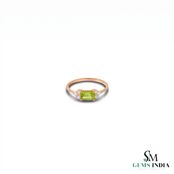 Doppelter Smaragd-Ring in offenem Design aus 14 Karat Gold – Band mit quadratisch und rund geschliffenen grünen Edelsteinen