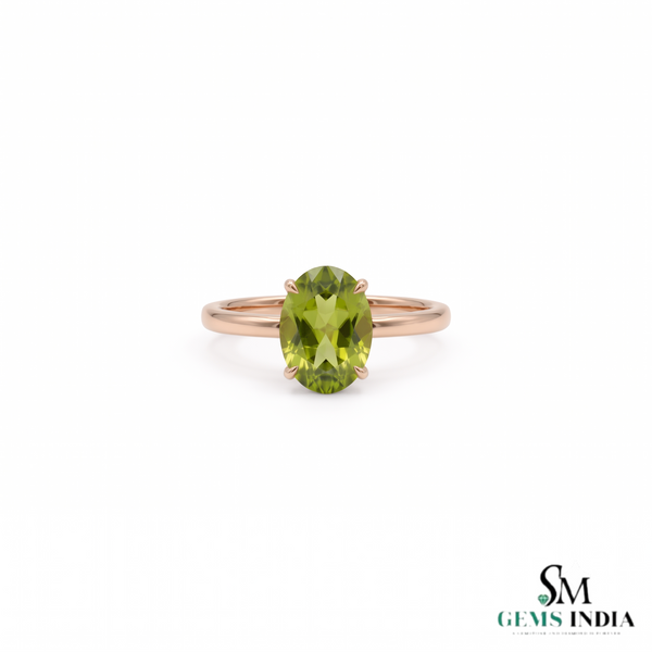 Oval Peridot Solitaire Ring- Gift For Her