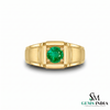 Round Cut Green Emerald Signet Ring - Modern Minimalist Fine Jewelry Gift