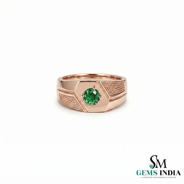Round Cut Emerald Statement Band - Men’s Green Emerald Signet Ring