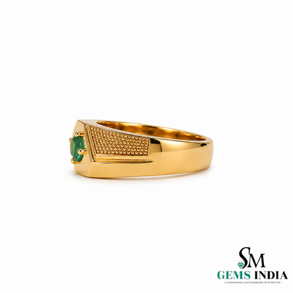 Round Cut Emerald Statement Band - Men’s Green Emerald Signet Ring