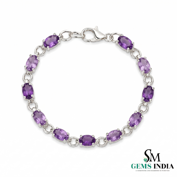 Natural Oval Amethyst Link Bracelet – Anniversary Gift for Her