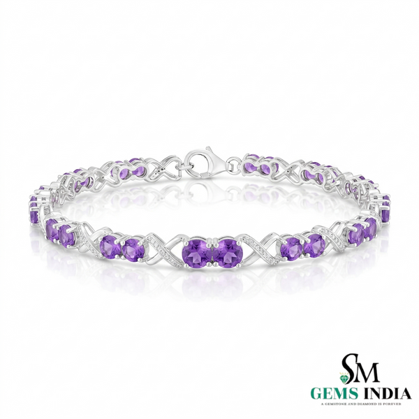 Round Cut Amethyst Infinity Link Bracelet with Diamond Accents