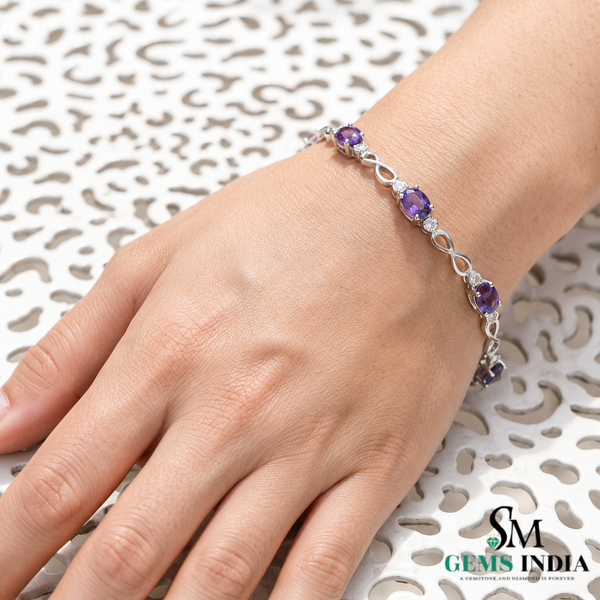 Oval cut Natural Amethyst & Diamond Infinity Bracelet – Infinity Design Fine Jewelry