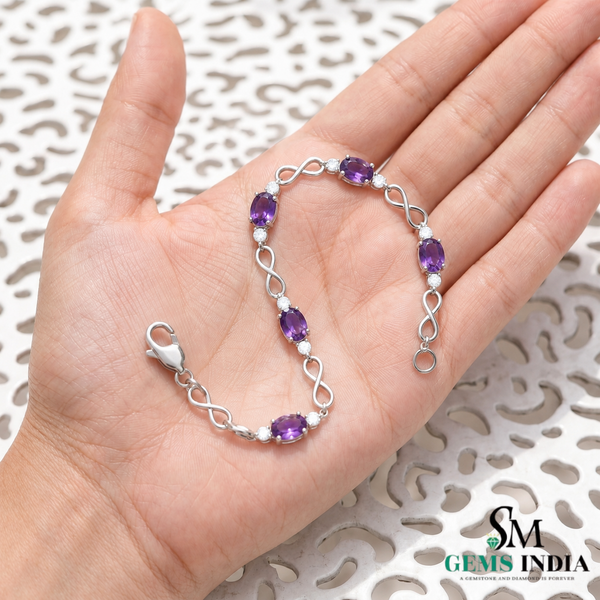 Oval cut Natural Amethyst & Diamond Infinity Bracelet – Infinity Design Fine Jewelry