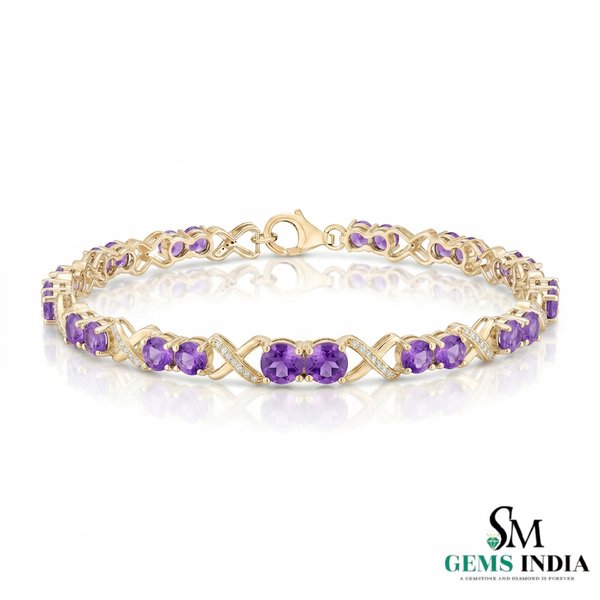 Round Cut Amethyst Infinity Link Bracelet with Diamond Accents