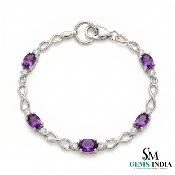Oval cut Natural Amethyst & Diamond Infinity Bracelet – Infinity Design Fine Jewelry