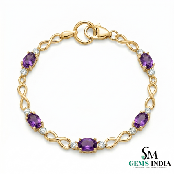 Oval cut Natural Amethyst & Diamond Infinity Bracelet – Infinity Design Fine Jewelry