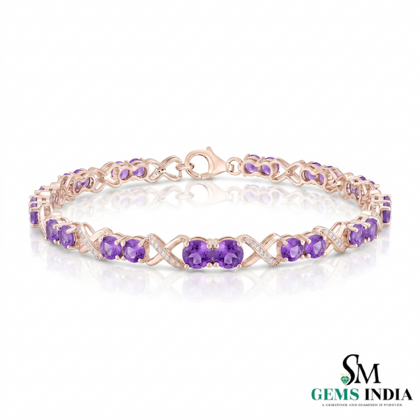 Round Cut Amethyst Infinity Link Bracelet with Diamond Accents