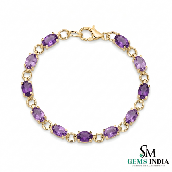 Natural Oval Amethyst Link Bracelet – Anniversary Gift for Her